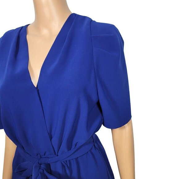 AMANDA UPRICHARD NY Women's Royal Blue Faux Wrap Short Sleeve Midi Dress Size M - Picture 3 of 11